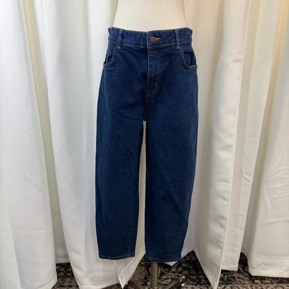 Boden ‘High-Rise Barrel Leg Jeans’ in Indigo Blue Rinse Size 8 Petite - Picture 3 of 15